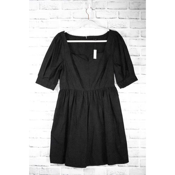 Madewell Black Cotton Sweetheart‎ Puff Sleeve Fit and Flare Mini Dress Size 6 - Picture 2 of 12